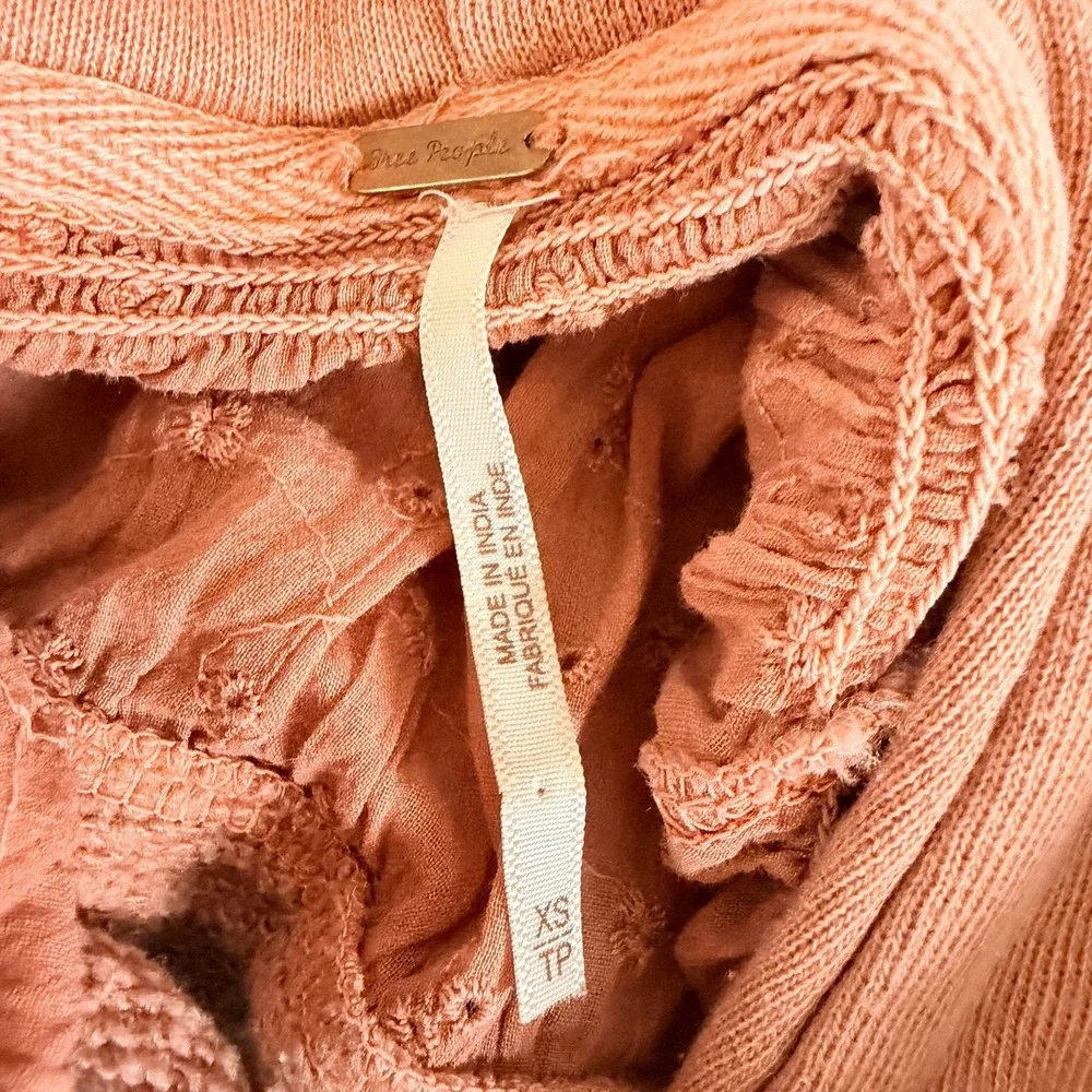 Free People Piper Pieced Crop Pullover Hoodie Mango XS Boho Casual Cozy Soft Fit